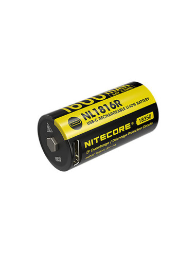 Bater&iacute;a Nitecore 18350 1600mAh : Recarga USB-C R&aacute;pida y Duradera