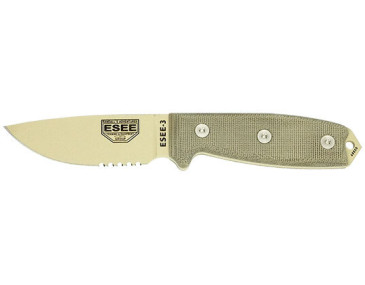 Feststehendes Messer ESEE-3 - W&uuml;ste - Gemischte Klinge - Modifizierter Knauf - 15800 - Khurts.com