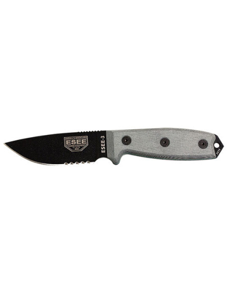 Couteau Fixe ESEE-3 - Noir - Lame Mixte - 15802 - Khurts.com
