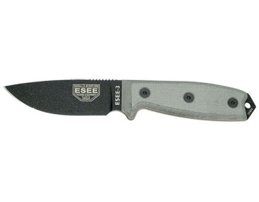 Feststehendes Messer ESEE-3 - Schwarz - Modifizierter Knauf - 15809 - Khurts.com