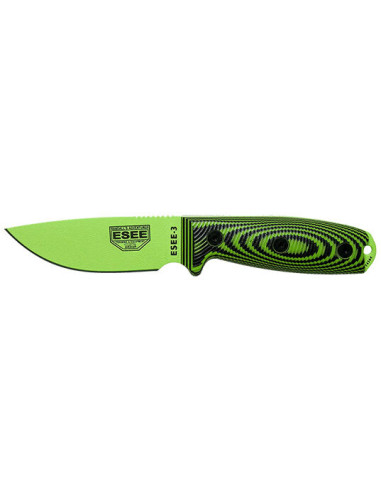 Couteau Fixe ESEE-3 - Lame Venom Green - Vert/Noir - 15912 - Khurts.com