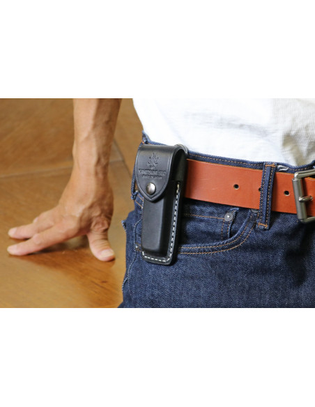 Funda de cuero negro Kane Tsune &ndash; porte en cintur&oacute;n seguro
