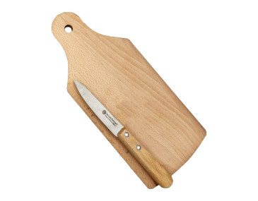Geschenkset Le Coq Fran&ccedil;ais &ndash; Schneidebrett 20x11 cm und Officemesser