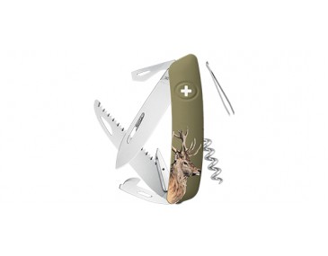 Schweizer Messer Swiza D05, oliv, Hirsch-Motiv