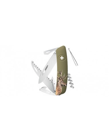 Cuchillo suizo Swiza D05, olive, impression Cerf