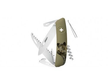 Schweizer Messer Swiza D05, oliv, Wildschwein-Motiv