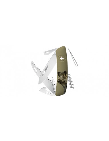 Schweizer Messer Swiza D05, oliv, Wildschwein-Motiv